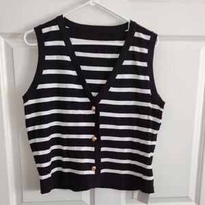 Chic Striped Black and White Vest with Gold Buttons